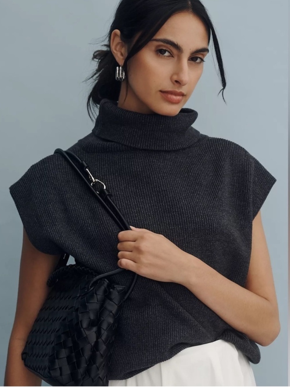 Anthropologie Maeve Turtleneck Muscle Sweater Vest Gray M